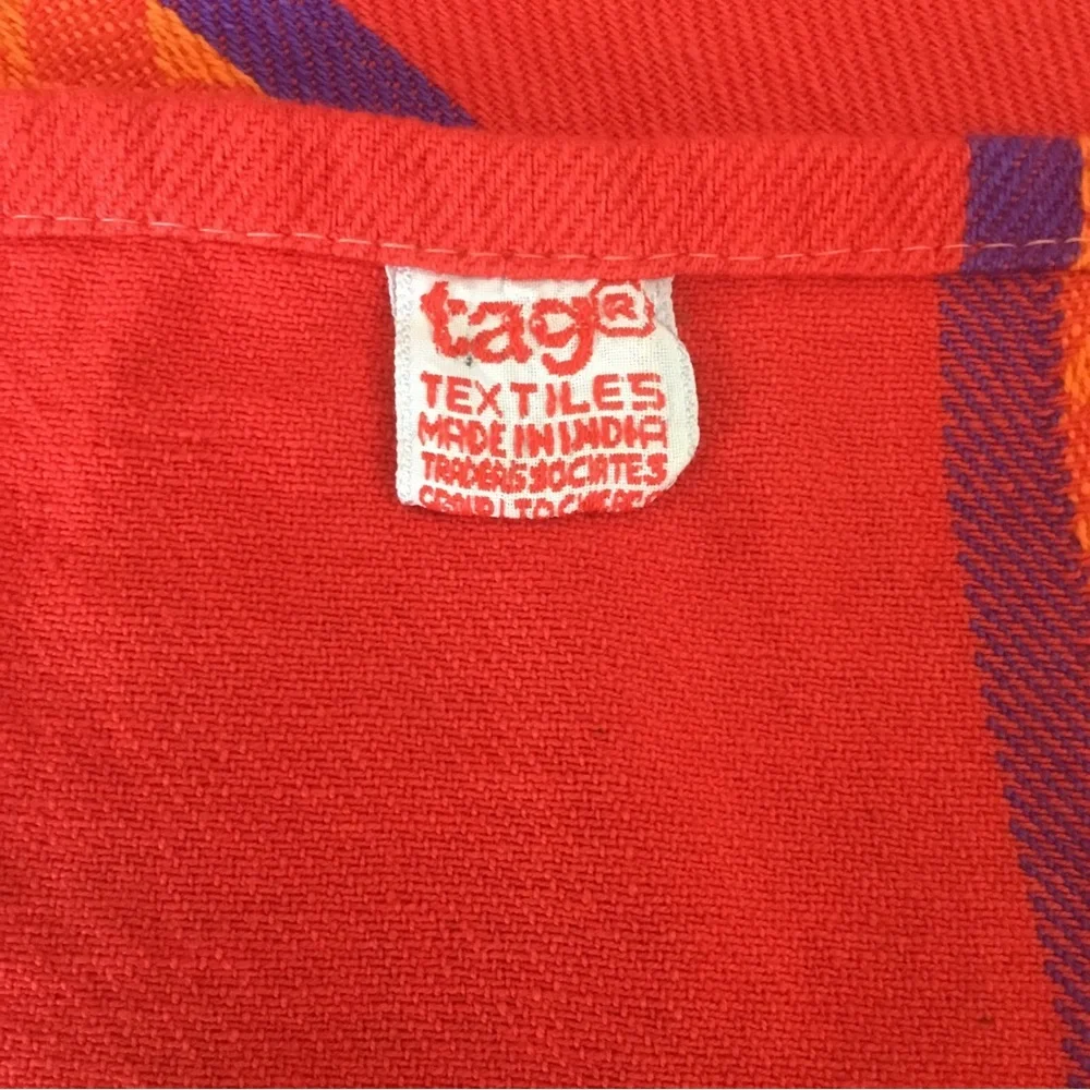TAG Textiles Tablecloth 68 x 101” Red Orange Purple India Cotton Woven Trade VTG
